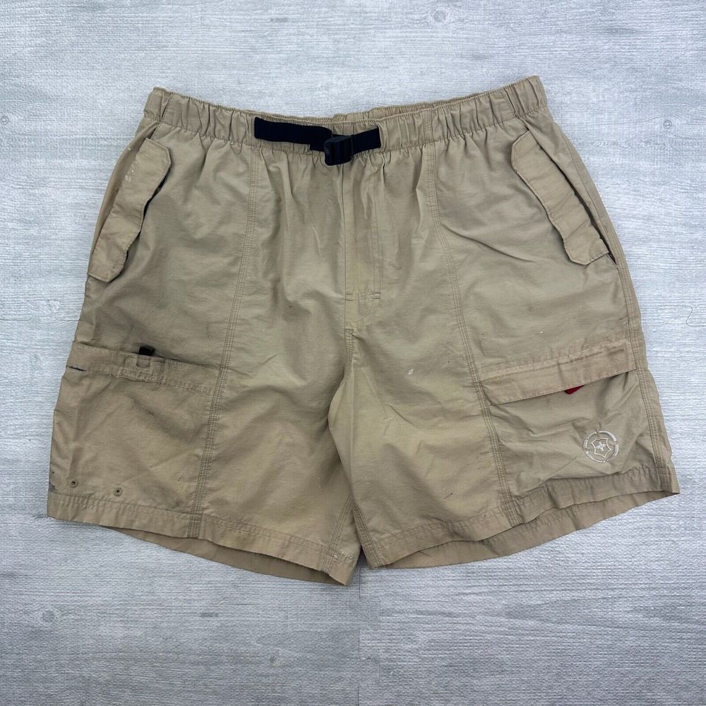Victorinox Swim‎ Shorts Mens Large Beige Belted Cargo Swim Trunks Lined Swiss